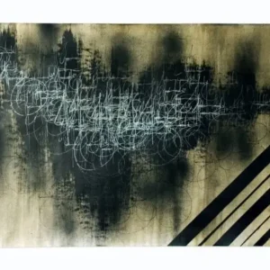 Paper on wood 2, Kende 2011, contemporary Italian art, urban calligraphy, mixed media on paper, 99x69x3 cm, large format, private collection, art investment, interior design, contemporary fine art