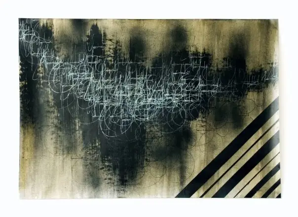 Paper on wood 2, Kende 2011, arte contemporanea italiana, calligrafia urbana, tecnica mista su carta, 99x69x3 cm, grande formato, collezione privata, arte investimento, interior design, fine art contemporanea