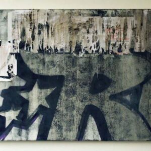 R is an original artwork created by Kende in 2010 using mixed media on canvas. The work isolates a single letter from the graffiti writing language, transforming it into an autonomous pictorial element. Through urban calligraphy, gestural signs, and material stratifications, the artwork explores the relationship between writing, fragmentation, and visual perception. Dimensions: 100 x 90 cm. Unique artwork sold, prints not available.
