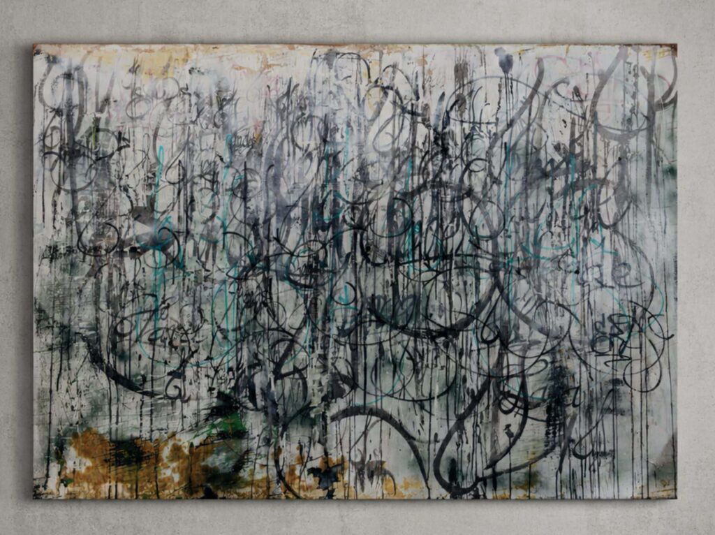 Bitch n.1 è un’opera originale di Kende realizzata nel 2025 in tecnica mista su legno. Grande formato 200 × 140 cm, calligrafia urbana contemporanea, stratificazioni materiche e certificato di autenticità incluso.