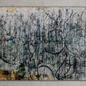 Bitch n.1 is an original work by Kende created in 2025 using mixed media on wood. Large format 200 × 140 cm, contemporary urban calligraphy, material stratifications and certificate of authenticity included.