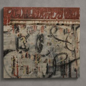 Part of the Graffiti History cycle, this 100 × 100 cm work on wood belongs to a modular series conceived as a visual genealogy of European writing. Each panel develops its own compositional autonomy while maintaining continuity with the overall narrative of the series through rhythm, sign, and material. Created in 2010 using mixed media on wood, the work is now in a private collection.