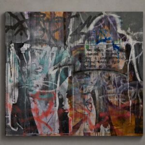 Hate is an original work by Kende from 2012. Urban calligraphy, material stratifications and visual tension explore the theme of duality in dialogue with Love (2011).