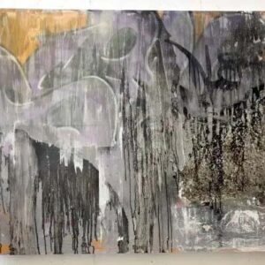 "Purple Seil" originates from 2010, a period of intense activity between studio work and urban intervention. The chromatic reference in the title introduces a rare violet presence within Kende's catalogue, which is usually characterised by monochromatic tones and urban colour schemes. Through calligraphic marks, material layering, and compositional rhythm, the work explores writing as a visual and interior space. Executed in mixed media on canvas, the piece is now in a private collection.