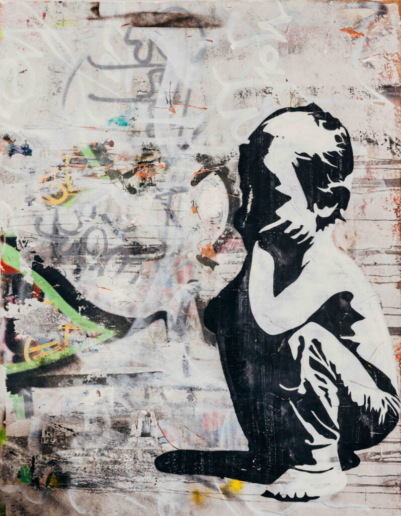 The Child Fine Art Print riproduce l’opera originale del 2010 mantenendone la tensione visiva, le stratificazioni urbane e il contrasto tra presenza figurativa e gesto calligrafico. Realizzata in stampa giclée archival pigment su carta Hahnemühle Fine Art 308 gsm, la stampa conserva l’intensità atmosferica e materica dell’opera originale in edizione limitata firmata e numerata a mano.